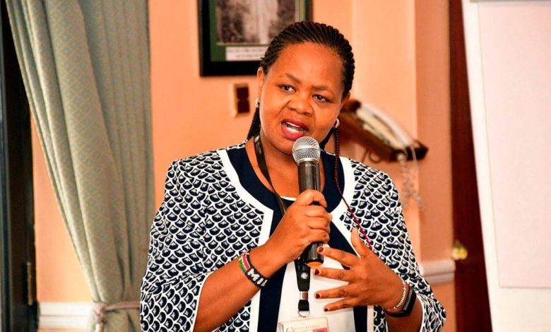 Kenya Revenue Authority (KRA) domestic taxes chief manager Miriam Sila addressing journalists in Nairobi on taxation in the betting sector on March 28, 2023. PHOTO | FRANCIS NDERITU | NMG